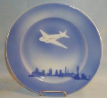 Flow Blue Prop AIRPLANE China Plate - Pottery