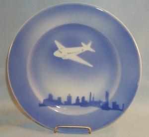Flow Blue Prop AIRPLANE China Plate - Pottery