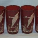 Four Red CRANE Design Water Glasses