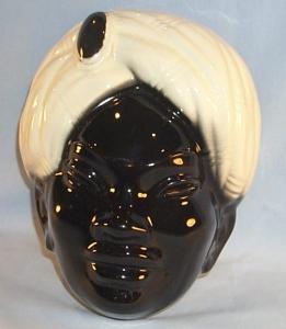 Black Americana Porcelain Turbaned Head Wall Pocket - Ethnographic
