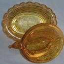 Amber BIRD ON NEST Glass Covered Dish