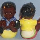 Black Americana BOY AND GIRL IN BASKET Porcelain Salt & Pepper Set - Ethnographic