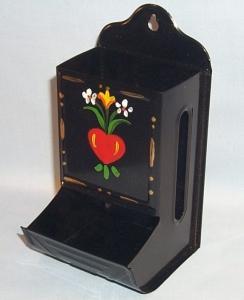 Hand Painted Tin Wall Mounted Matchholder in Original Box - Tobacciana