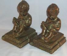 BOY READING BOOK Bronze Bookends - Metalware
