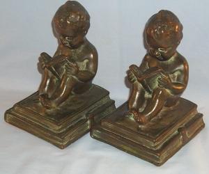 BOY READING BOOK Bronze Bookends - Metalware