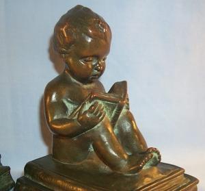 BOY READING BOOK Bronze Bookends - Metalware