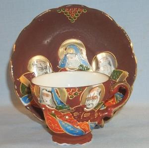 Oriental Demitasse Cup and Saucer - Porcelain