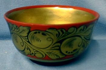 USSR Russian Khokhloma Enamel Folk Art Bowl - Ethnographic Folk Art