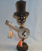 Decorative Black Americana BANJO Bottle Opener Holder Wood and Metal Figurine - Ethnographic