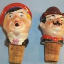 Set of Six German Head Figures Liquor Pouring Spouts with Wood Storage Rack