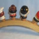 Set of Six German Head Figures Liquor Pouring Spouts with Wood Storage Rack