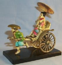 Hand Painted Ornate CHINESE RICKSHAW Figurine on Wooden Base in Box - Ethnographic