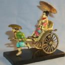 Hand Painted Ornate CHINESE RICKSHAW Figurine on Wooden Base in Box - Ethnographic