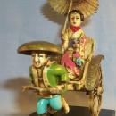 Hand Painted Ornate CHINESE RICKSHAW Figurine on Wooden Base in Box - Ethnographic