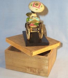 Hand Painted Ornate CHINESE RICKSHAW Figurine on Wooden Base in Box - Ethnographic