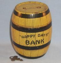 Yellow Chein HAPPY DAYS BANK Tin Toy Barrel Bank - Metalware