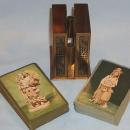 Unique ART DECO Hand Painted Sailboat Brass Double Deck Card / Pencil Holder - Metalware