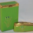 Unique Princess Gardner DUTCH GIRL Green Leather Cigarette Case and Lighter Set in Original Box - Tobacciana