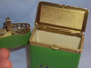 Unique Princess Gardner DUTCH GIRL Green Leather Cigarette Case and Lighter Set in Original Box - Tobacciana