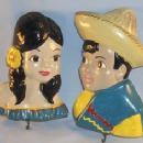 Matched Pair Mexican Boy and Girl Chalkware Holders for Pot Holders - Ethnographic