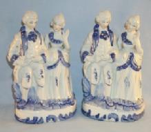 Two Contemporary FLOW BLUE Man and Woman Porcelain Figurines