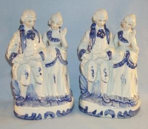 Two Contemporary FLOW BLUE Man and Woman Porcelain Figurines