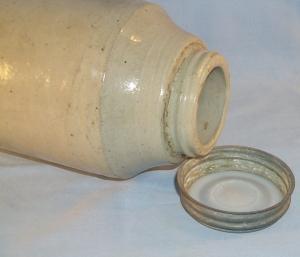Early Crockery Canning Jar with Milk Glass Lined Lid