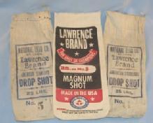 Three LAWRENCE BRAND Lead Shot Advertising Canvas Bags