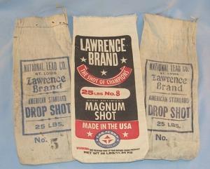 Three LAWRENCE BRAND Lead Shot Advertising Canvas Bags