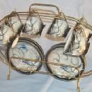 6 DRAGONWARE Demitasse Porcelain Cups and Saucers in Metal Storage Rack