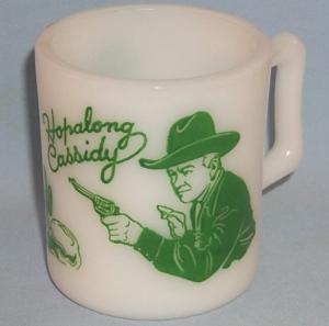 Green HOPALONG CASSIDY Advertising Milk Glass Mug