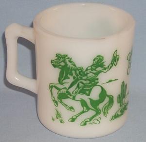Green HOPALONG CASSIDY Advertising Milk Glass Mug