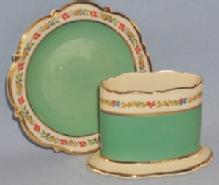 U.S. Zone Green ROYAL BAYREUTH Porcelain Matchholder and Ashtray Set