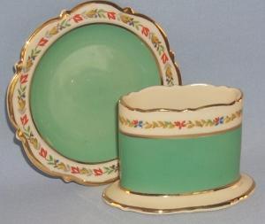 U.S. Zone Green ROYAL BAYREUTH Porcelain Matchholder and Ashtray Set