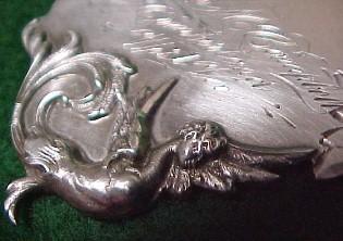 Sterling Art Nouveau Luggage Tag ANGEL Leather Strap- Silver