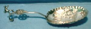 vintage CURD SPOON - Embossed Cow, Girl with Buckets in Village Scene - Antique Cupid Handle Sterling Silver