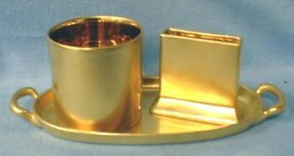 Cigarette Smoke Set - Gold Leaf Finish with Match & Cigarette Holder and Tray