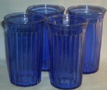 (4) Cobalt AURORA Depression Glass Tumblers