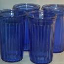 (4) Cobalt AURORA Depression Glass Tumblers