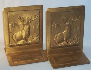 Advertising HARTFORD FIRE INSURANCE COMPANY Elk Bronze Bookends - Metalware