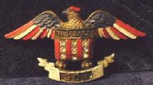 US Army WWI Military IN SERVICE SON -WWI Enameled Casein Catalin or Bakelite - American Flag Figural Eagle Estate Jewelry