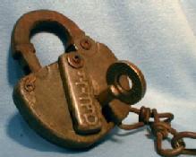 C&O RR Padlock & Key - Railroad Lock with Brass Key - PAT 204048 - metalware tool