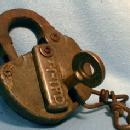 C&O RR Padlock & Key - Railroad Lock with Brass Key - PAT 204048 - metalware tool