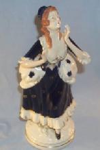 Occupied Japan WOMAN IN COBALT DRESS Porcelain Figurine