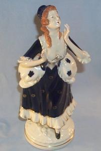 Occupied Japan WOMAN IN COBALT DRESS Porcelain Figurine