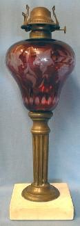 Cranberry Glass Oil Lamp with Marble Base - Victorian Light Lighting