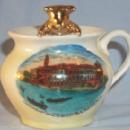 German Made Souvenir Porcelain Advertising Pot with Golden Bear CASINO FROM CANAL, BELLE ISLE PARK, DETROIT, MICH.