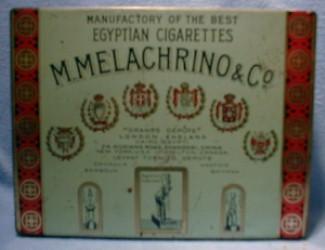 Tin Cigarette Box - MELACHRINO & CO Egyptian Cigarette Tin Box - Tobacciana Advertising Metalware
