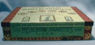 Tin Cigarette Box - MELACHRINO & CO Egyptian Cigarette Tin Box - Tobacciana Advertising Metalware