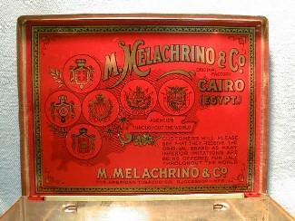 Tin Cigarette Box - MELACHRINO & CO Egyptian Cigarette Tin Box - Tobacciana Advertising Metalware